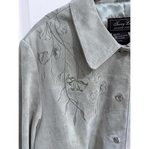 Terry Lewis Sage All Leather Floral Embroidery    suede Jacket and skirt 1X - Picture 5 of 16